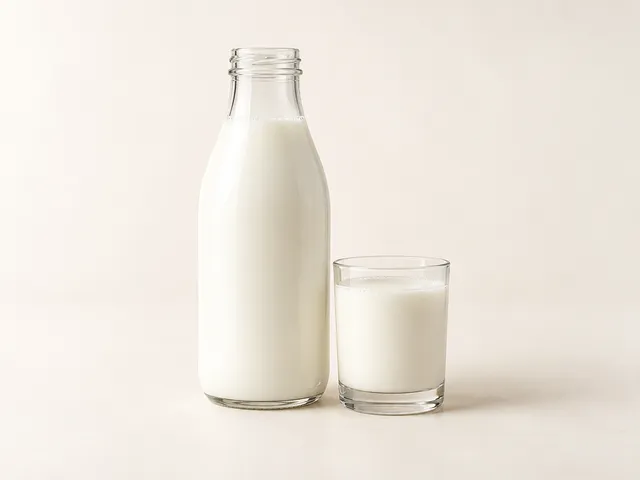 A bottle and glass of milk